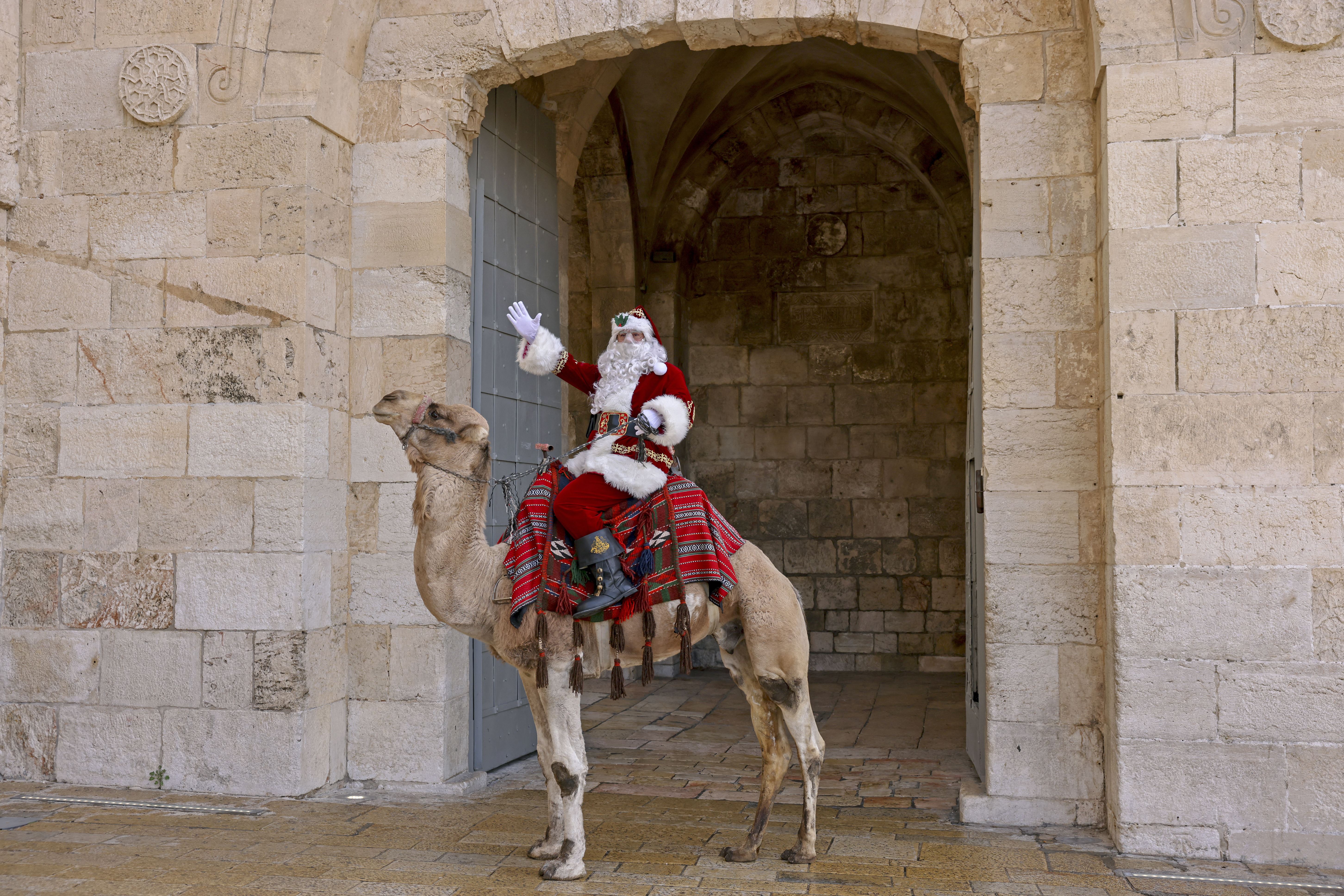 في القدس.. بابا نويل على الجمل!